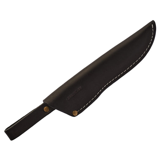 Black leather knife sheath on a white background