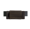 Brown leather belt with a strap on a white background