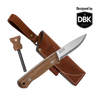 Knife with leather sheath and DBK logo on a white background