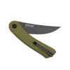 Folding knife with green handle and black blade on a transparent background