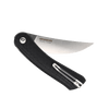 Folding knife with black handle and silver blade on a transparent background