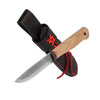 Knife with wooden handle and black sheath on a white background