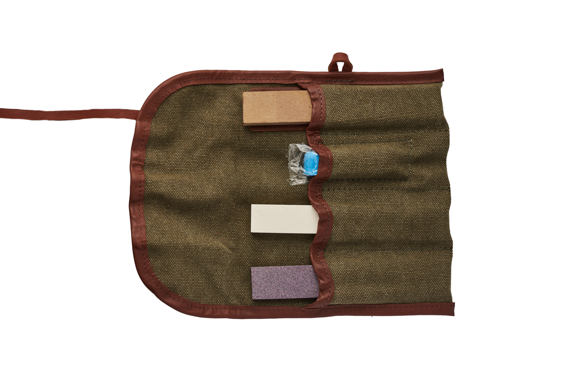 Brown fabric pouch with Sharpening Stones